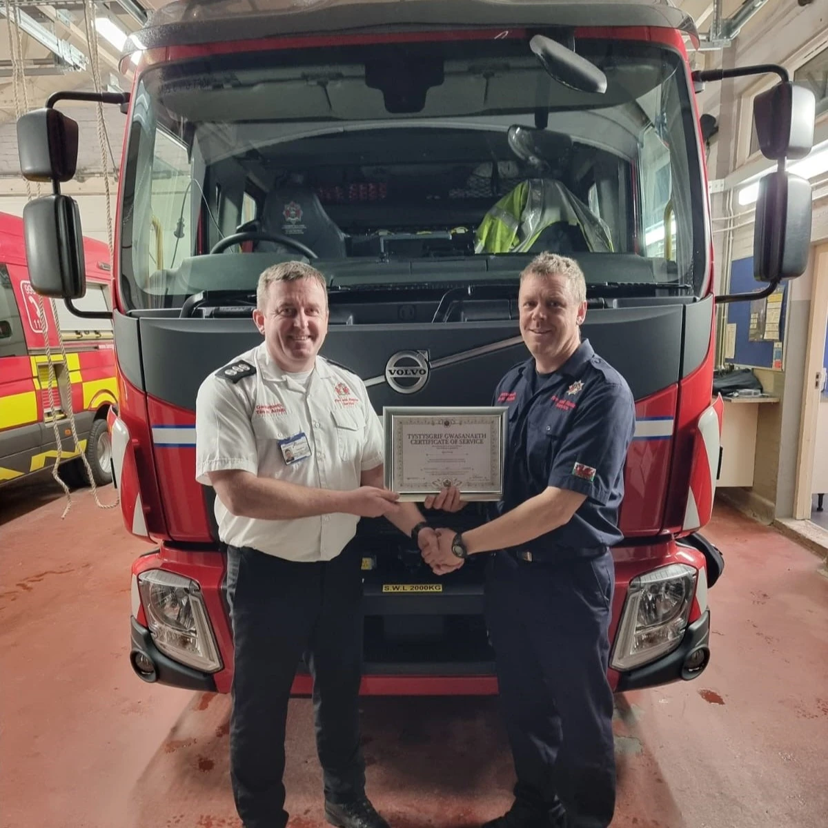 Station Commander Danny Bartley and Firefighter Glyn Jones.