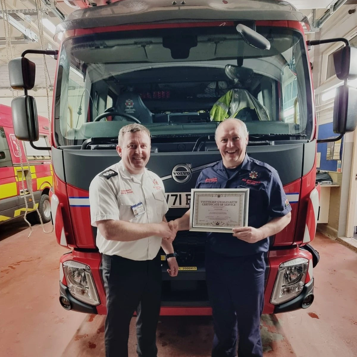 FF Huw Rowcliffe SC Danny Bartley Station Commander Danny Bartley and Firefighter Huw Rowcliffe.